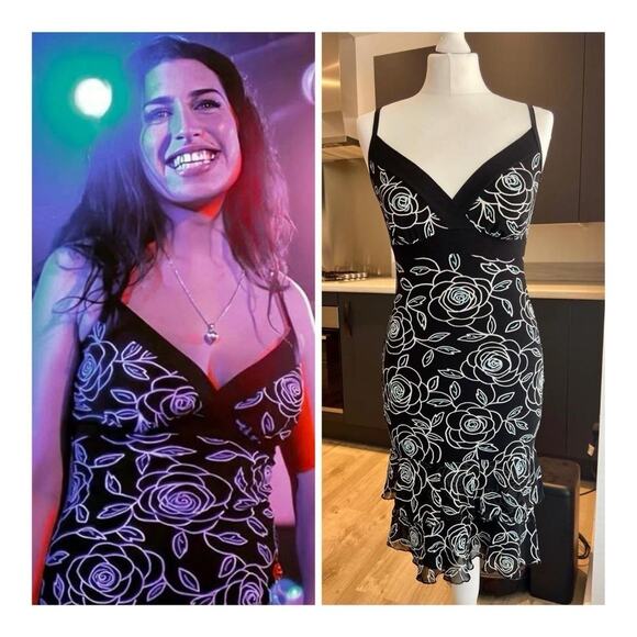 Rare Vintage Jane Norman Black Rose Print Dress – ASO Amy Winehouse (2004) - Picture 1 of 8